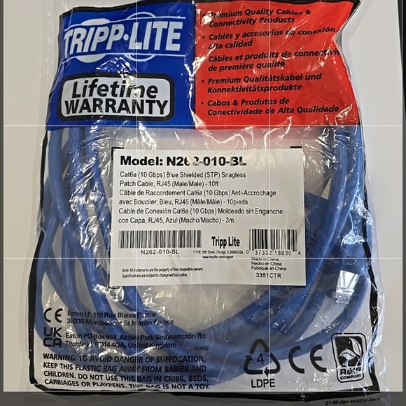 New Tripp Lite Model N262-010-BL Cat6a 10 Gbps Blue Shielded  Patch Cable RJ45 - Picture 5 of 5
